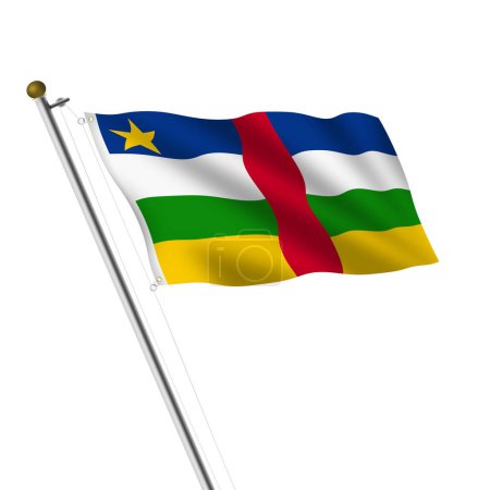 Une illustration 3d Flagpole de la République centrafricaine sur blanc avec un chemin de coupe
