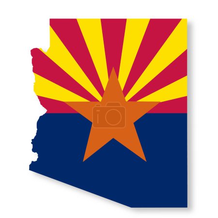 Una ilustración del mapa de la bandera del estado de Arizona con la ruta de recorte