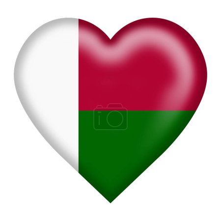 A Madagascar flag heart button isolated on white with clipping path 3d illustration