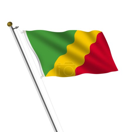 A Congo Flagpole 3d illustration on white with clipping path