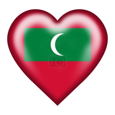 Un botón de corazón bandera de Maldivas aislado en blanco con ruta de recorte 3d archivo de ilustración luna rojo verde
