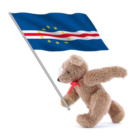 Eine kapverdische Flagge, die von einem niedlichen Teddybär getragen wird