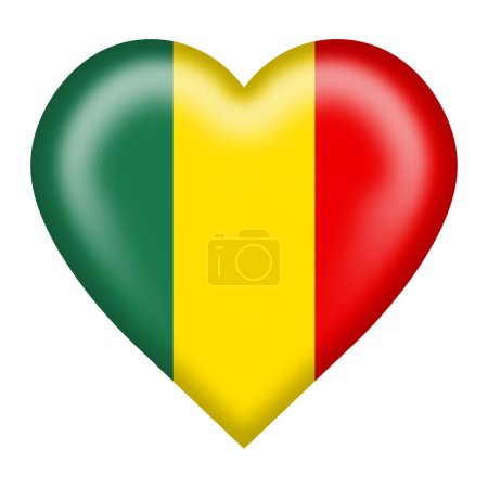 Un bouton coeur drapeau Mali isolé sur blanc avec un chemin de coupure Illustration 3D