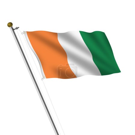 Una Costa de Marfil Costa Divoire Flagpole 3d ilustración en blanco con ruta de recorte