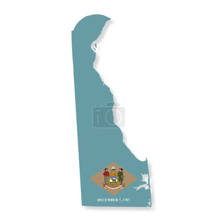 Una ilustración del mapa de la bandera del estado de Delaware con la ruta de recorte
