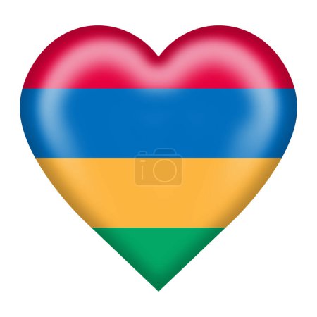 A Mauritius flag heart button isolated on white with clipping path 3d illustration green yellow blue red stripe