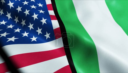 Photo pour 3D agitant le Nigeria et les États-Unis Vue rapprochée du drapeau - image libre de droit