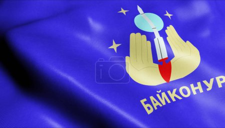 Photo for 3D Illustration of a waving Kazakhstan city flag of Baikonur - Royalty Free Image