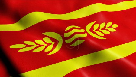 Téléchargez les photos : 3D Illustration of a waving North Macedonia city flag of Kocani - en image libre de droit
