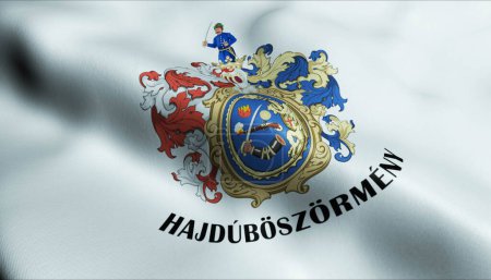 Téléchargez les photos : Illustration 3D d'un drapeau de la ville hongroise de Hajduboszormeny - en image libre de droit