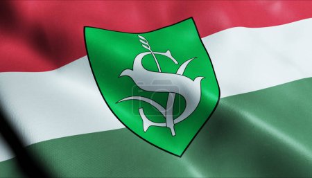 Photo pour 3D Illustration of a waving Hungary city flag of Sasd - image libre de droit
