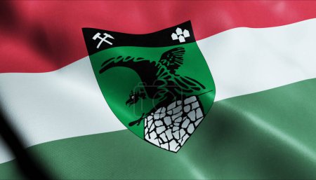 Téléchargez les photos : Illustration 3D d'une ville hongroise agitant le drapeau de Tatabanya - en image libre de droit