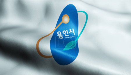 Téléchargez les photos : Illustration 3D d'un drapeau de la ville de Yongin agitant la Corée du Sud - en image libre de droit