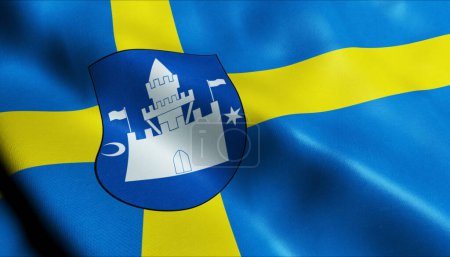 Téléchargez les photos : Illustration 3D d'une ville agitant le drapeau de Trelleborg - en image libre de droit