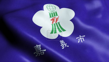 Téléchargez les photos : Illustration 3D d'un drapeau de la ville de Taïwan agitant Chiayi - en image libre de droit