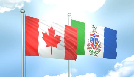 3D Flag of Canada and Yukon on Blue Sky with Sun Shine
