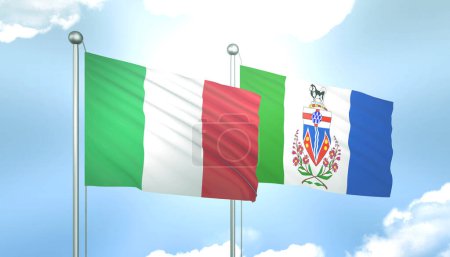 3D Flag of Italy and Yukon on Blue Sky with Sun Shine