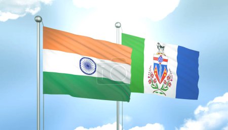 3D Flag of India and Yukon on Blue Sky with Sun Shine