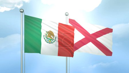 3D Flag of Mexico and Saint Patrick on Blue Sky with Sun Shine