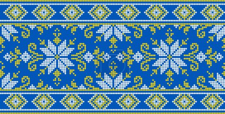 Ilustración de Ilustración vectorial de ornamento ucraniano en estilo étnico, identidad, vyshyvanka, bordado para ropa de impresión, sitios web, pancartas. Antecedentes Diseño geométrico, borde, espacio de copia, marco - Imagen libre de derechos