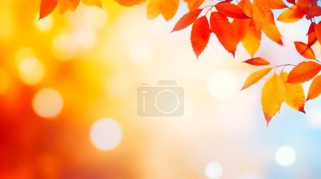 Foto de Fondo de otoño desenfocado con hojas de otoño bokeh y borrosas de color rojo amarillo y naranja. ilustración abstracta - Imagen libre de derechos