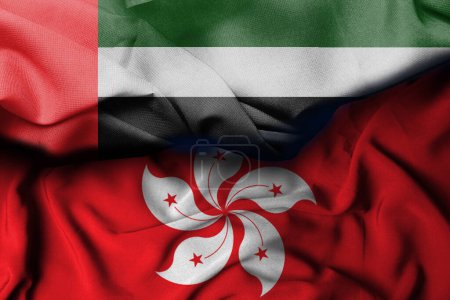 Photo for Illustration of the flag of the united arab emirates combining the flag of hong kong, decoration background. 3d illustration - Royalty Free Image