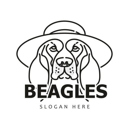 Illustration for Beagle dog with beach hat vector illustration line art logo - Royalty Free Image