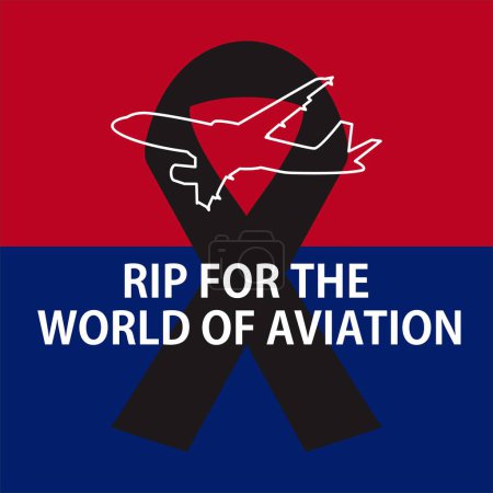 Illustration for Rip poster illustration for the world of aviation. isolated on a red and blue background. airplane crash concept. - Royalty Free Image