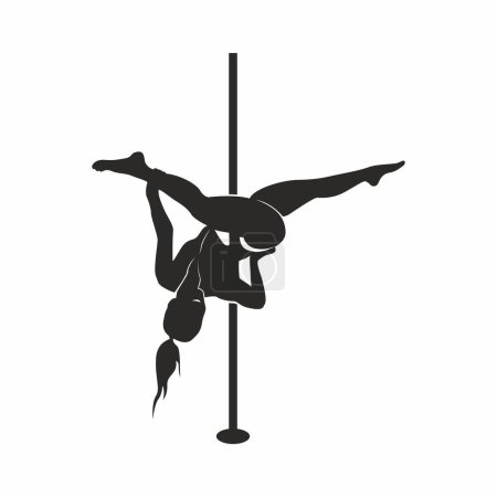 Silhouette der sexy Frau Pole Dance. ein Kopf auf dem Kopf, der an einer Stange hängt
