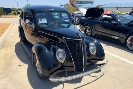 Photo for Little Elm, Texas - June 11, 2023: Black 1937 Ford Coupe at car exhibition. - Royalty Free Image