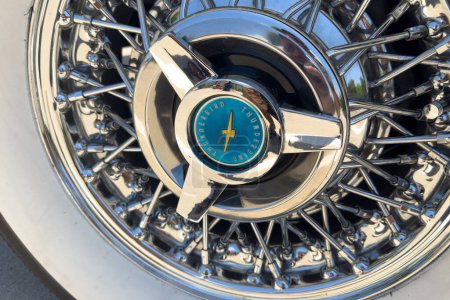 Photo for Little Elm, Texas - June 11, 2023: Closeup wheel of Ford Thunderbird classic retro car. - Royalty Free Image