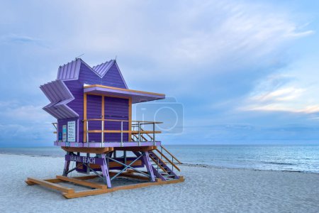 Photo for Miami, Florida - August 25th, 2023: Miami beach lifeguard stand in the Florida. South beach. Travel holiday ocean location concept. - Royalty Free Image