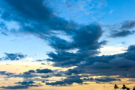 Photo for Miami, Florida - Sunset on blue sky with some clouds, summer evening sky, aerial sunset view. - Royalty Free Image