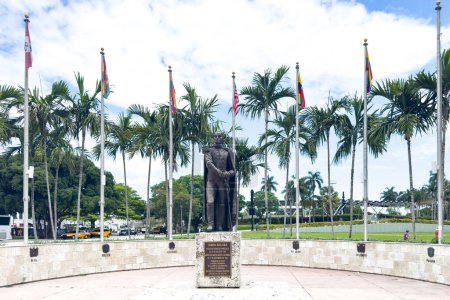 Photo for Miami, Florida - August 25th, 2023: Simon Bolivar bronze statue Downtown Miami. - Royalty Free Image