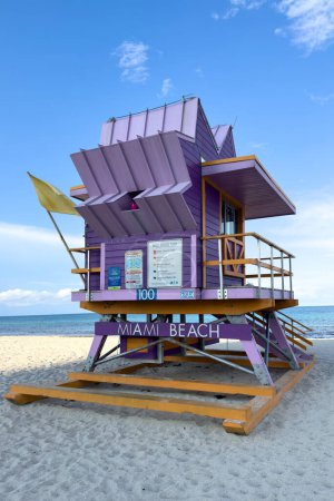 Photo for Miami, Florida - August 25th, 2023: Miami beach lifeguard stand in the Florida. South beach. Travel holiday ocean location concept. - Royalty Free Image