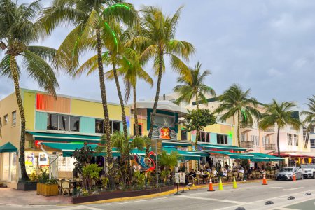 Photo for Miami, Florida - August 25th, 2023: Mango's Tropical Cafe South Beach Miami in the historic Art Deco District. - Royalty Free Image