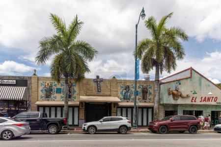 Photo for Miami, Florida - August 25th, 2023: Little Havana is a popular tourist destination in the historic Eight Street area with colorful store fronts and restaurants. - Royalty Free Image