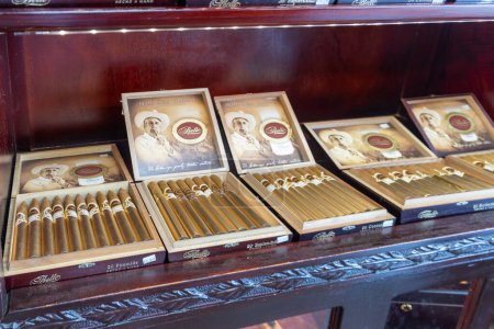 Photo for Miami, Florida - August 25th, 2023: Cuban cigar shop along the Calle Ocho in Little Havana Miami. - Royalty Free Image