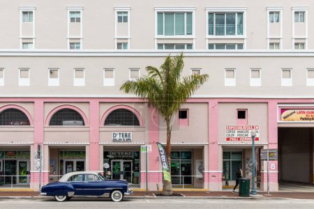 Photo for Miami, Florida - August 25th, 2023: D'Terre, salon and spa, Little Havana Street, SW 8th Street, focal point of the cuban community in Miami. - Royalty Free Image