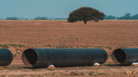 Photo for Gas pipeline construction, Nestor Kirchner, La Pampa province , Patagonia, Argentina. - Royalty Free Image