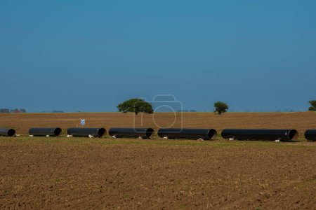 Photo for Gas pipeline construction, Nestor Kirchner, La Pampa province , Patagonia, Argentina. - Royalty Free Image