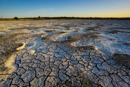 Suelo seco roto en una laguna pampeana, provincia de La Pampa, Patagonia, Argentina.