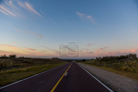 Foto de Carretera en la llanura de la Pampa, Provincia de La Pampa, Patagonia, Argenti - Imagen libre de derechos