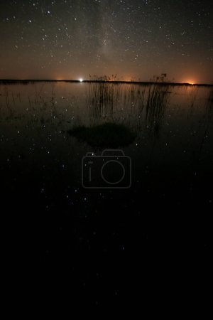 Photo for Starry sky reflected in the water, La Pampa Province, Patagonia, Argentina. - Royalty Free Image