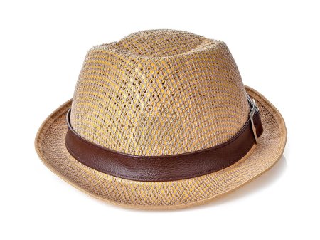 Téléchargez les photos : Chapeau de paille vintage fasion pour homme isolé sur fond blanc - en image libre de droit