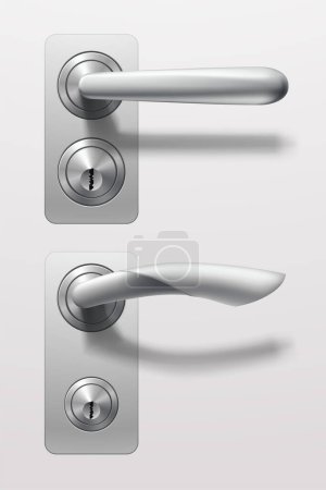 Illustration for Illustration of modern steel door handles in set realistic design with shadows isolated on white background - Royalty Free Image