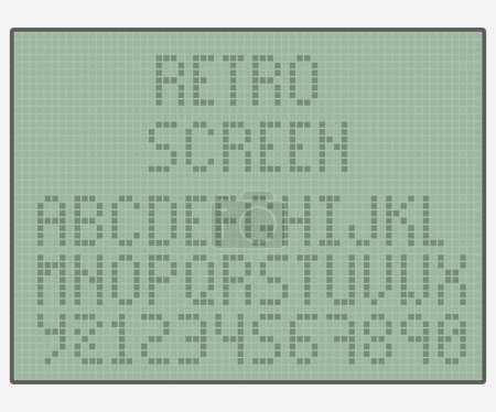 Téléchargez les illustrations : Illustration d'un simple écran monochrome vert rétro avec grille pixel et alphabet - en licence libre de droit