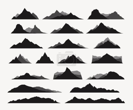 Illustration for Illustration of grey colors different mountains set isolated on white backdrop - Royalty Free Image
