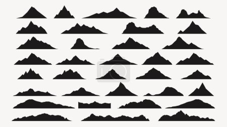 Illustration for Illustration of of big set of mountains silhouettes in set isolated on white backdrop - Royalty Free Image