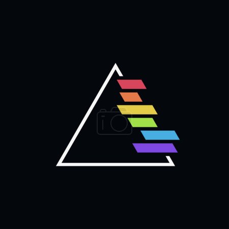 illustration of prism icon with dispersed light in simple design isolated on dark backdrop